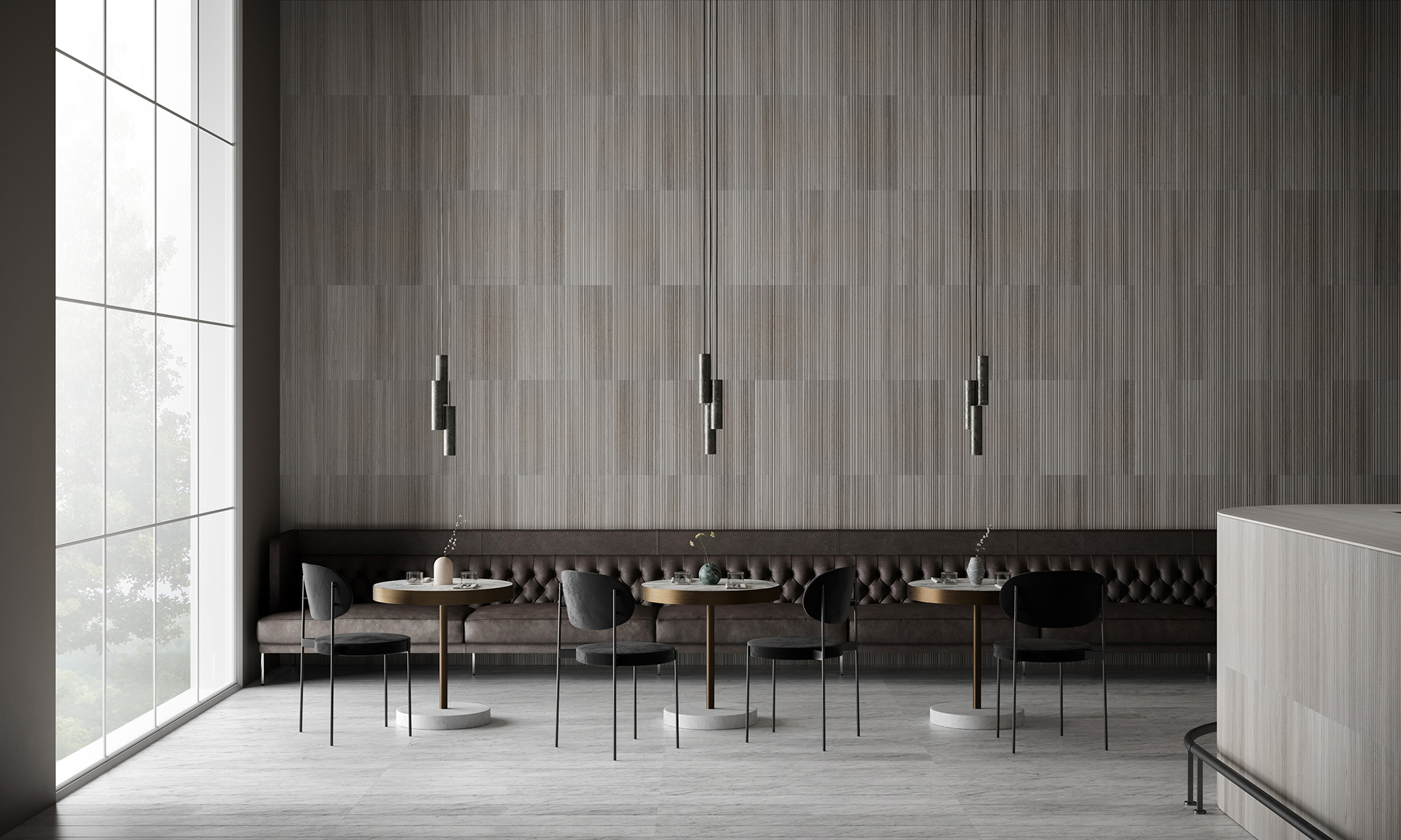 The apartment’s dining setting, with John Pawson’s Span table identified in the project account.