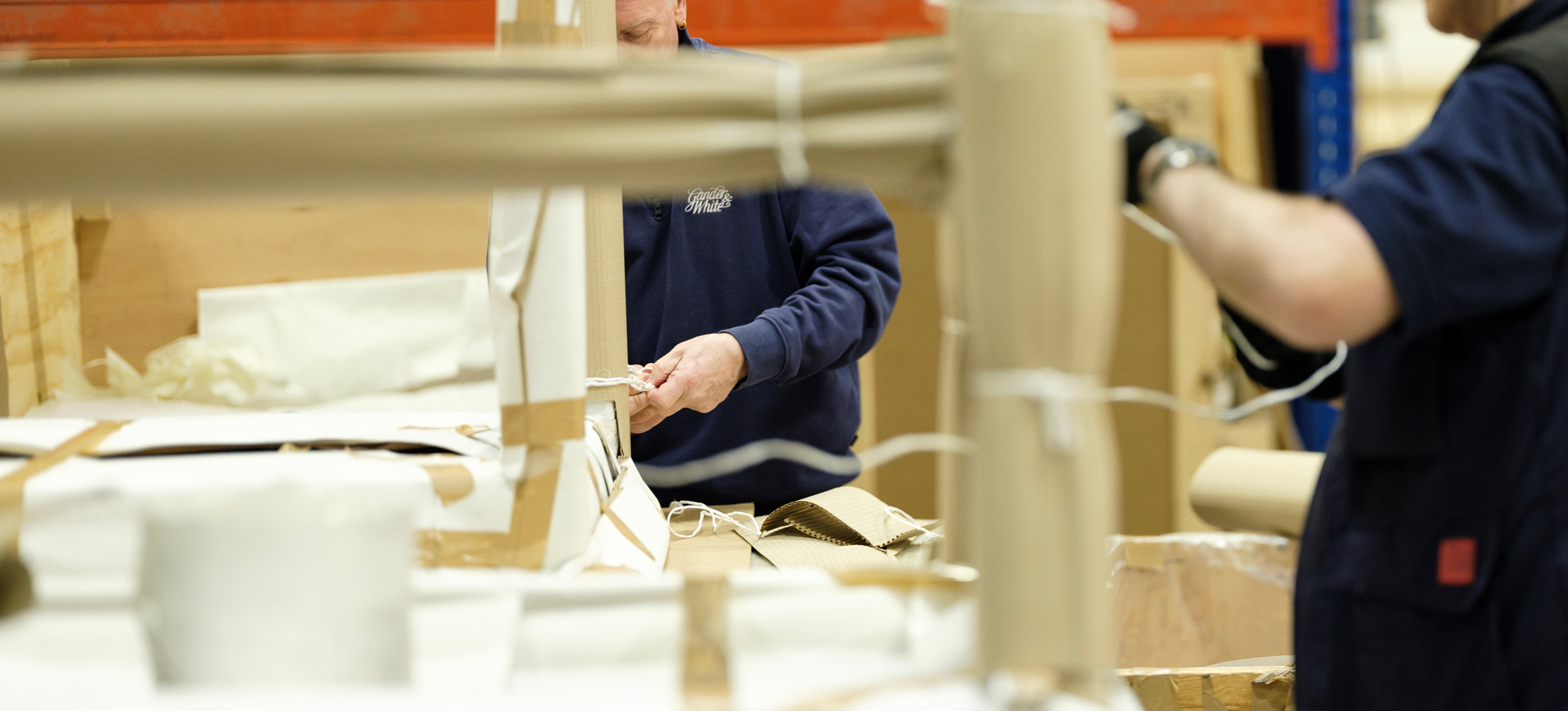 Packing workbench in Gander & White’s published service photography.