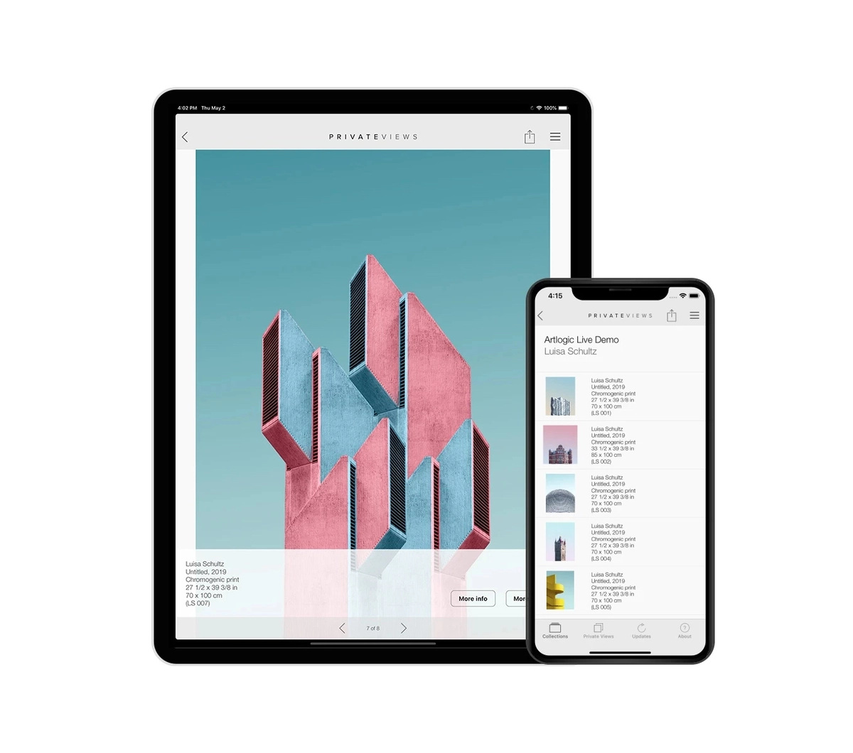 Official Artlogic presentation illustration on a tablet and phone; supplier sample content.