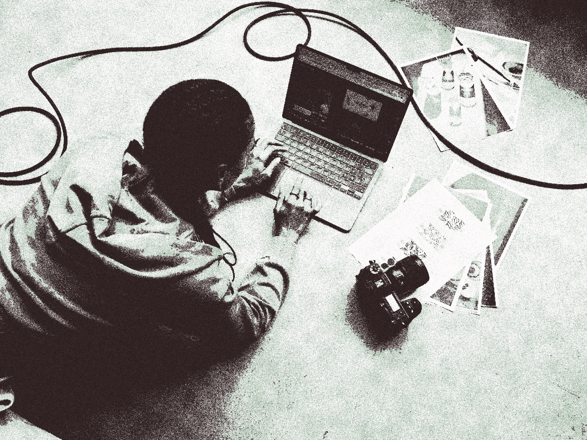 Artlogic’s published monochrome working-desk illustration; an editorial context image, not a demonstration of software functionality.