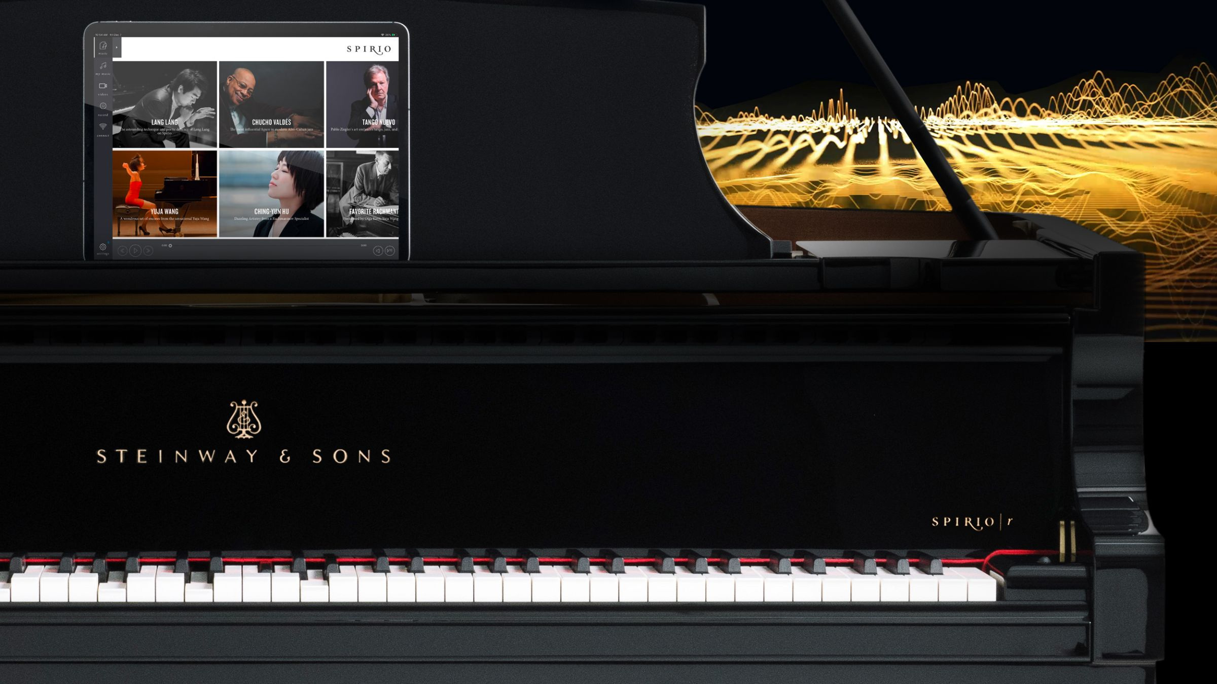Spirio r and its companion screen in Steinway’s official product imagery.