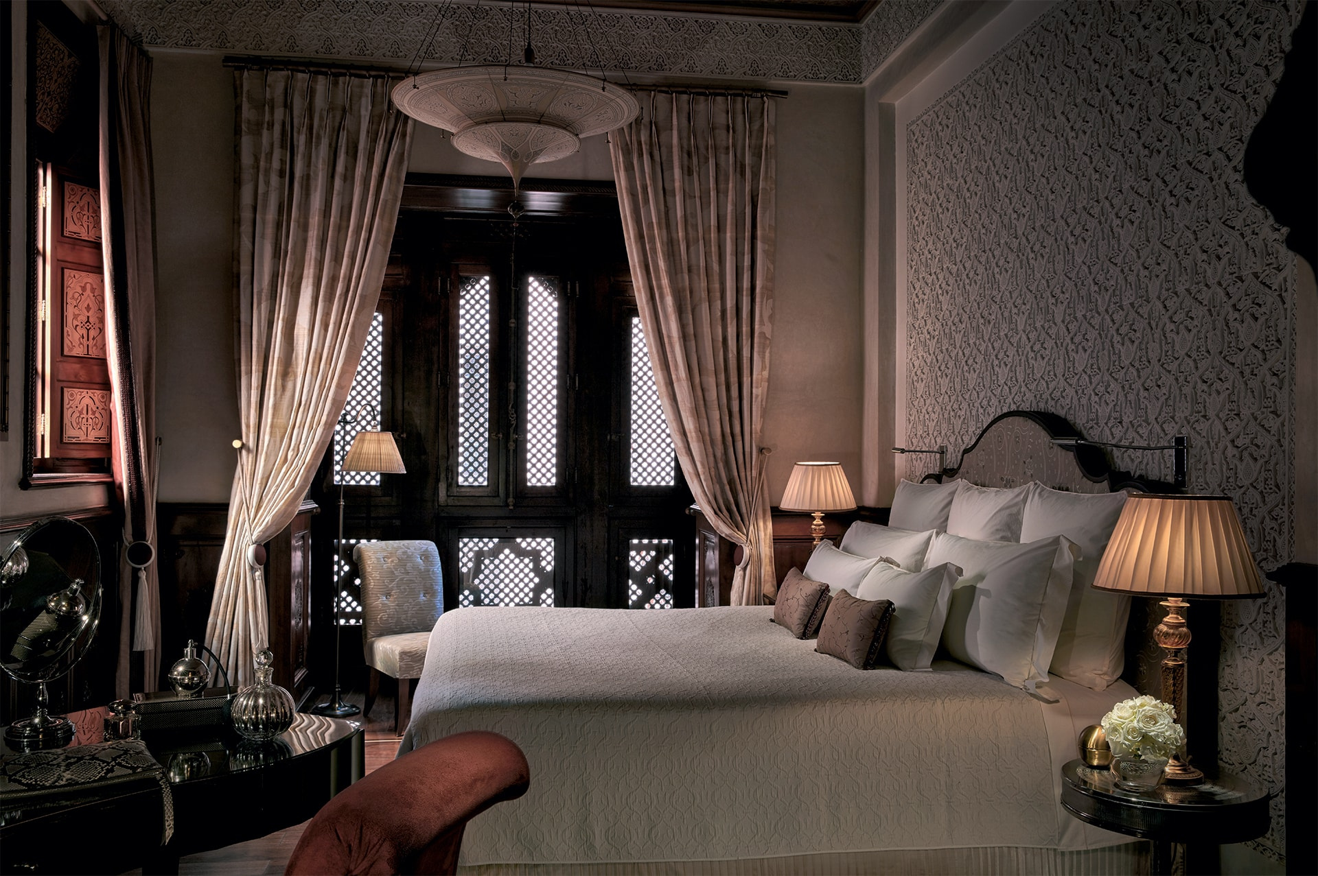 A bedroom setting published on Royal Mansour Marrakech’s main property page; a collection illustration.