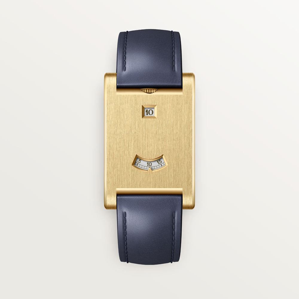 Yellow-gold Tank à Guichets reference WGTA0389 in Cartier Brazil’s current studio presentation.
