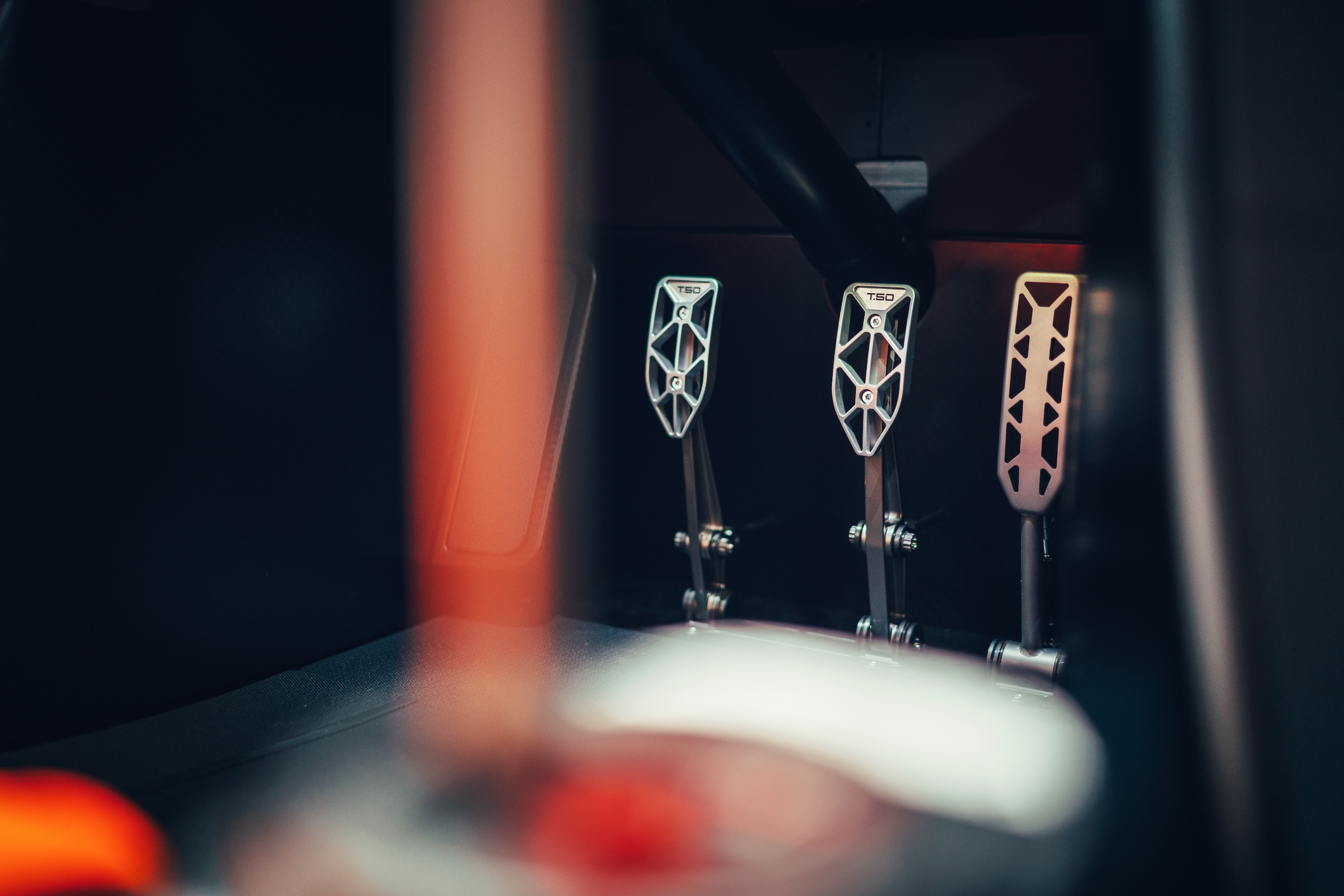The three pedals shown in GMA’s official T.50 detail photograph.
