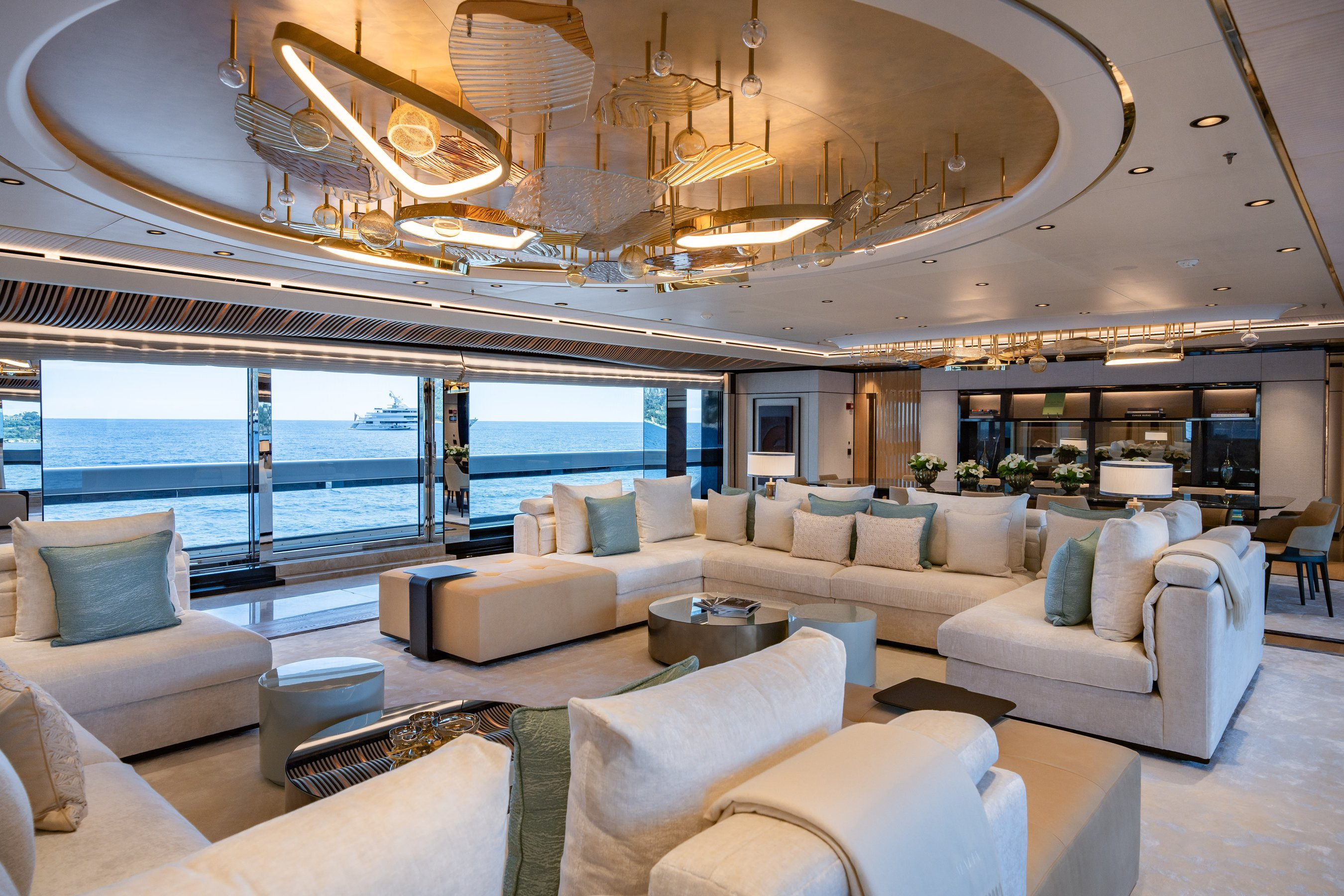 The main-deck saloon, a different social scale from the open terraces.