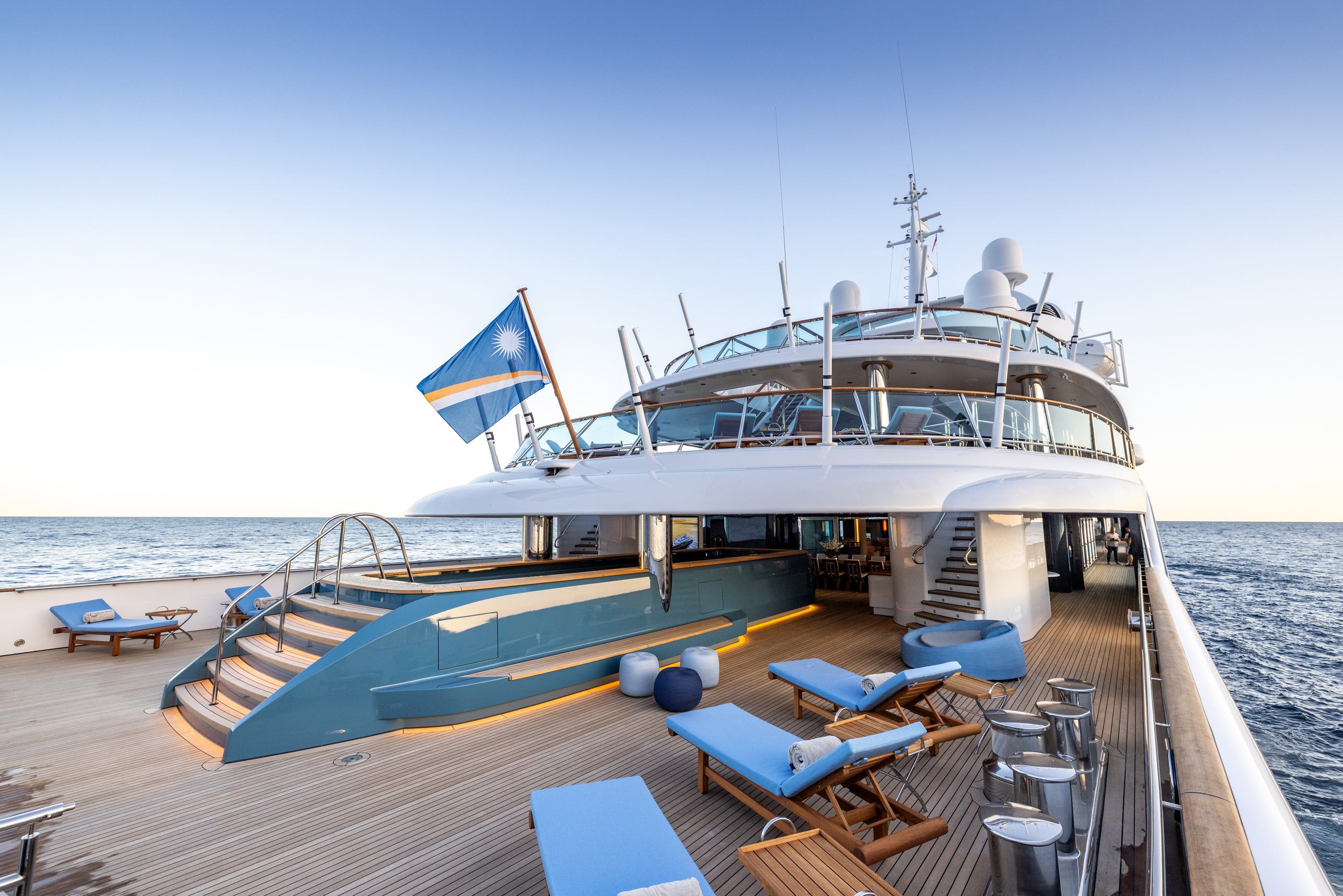 The swimming-pool setting in Lürssen’s CARINTHIA VII refit presentation.